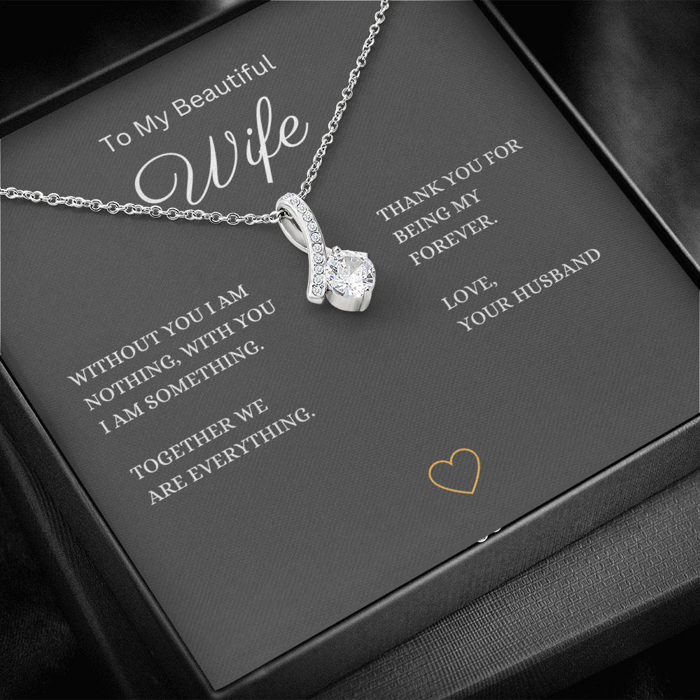 To My Wife Necklace Petite Ribbon Necklace 14k white or 18k yellow gold