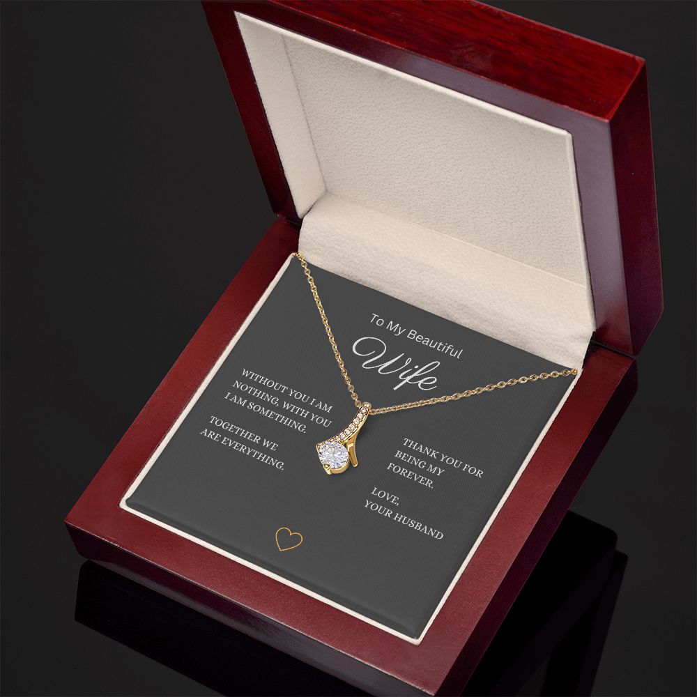 To My Wife Necklace Petite Ribbon Necklace 14k white or 18k yellow gold