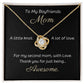 To My Boyfriends Mom Beautiful Love Knot 14k or 18k finish Necklace. Features a beautiful pendant embellished with premium cubic zirconia crystals and heartfelt message card.