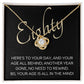 80th Birthday, Beautiful Love Knot 14k or 18k finish Necklace. Features a beautiful pendant embellished with premium cubic zirconia crystals and heartfelt message card