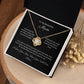 To My Mum, Beautiful Love Knot 14k or 18k finish Necklace. Features a beautiful pendant embellished with premium cubic zirconia crystals and heartfelt message card