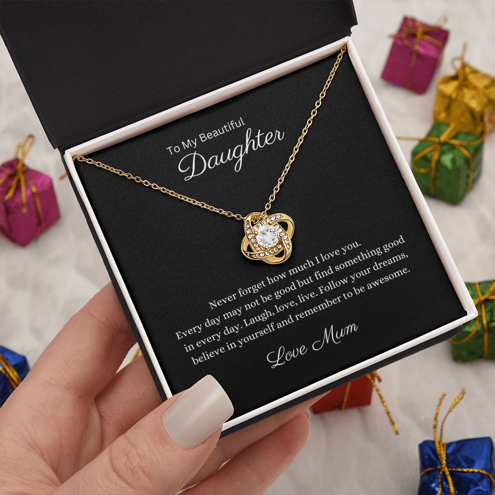 To My Beautiful Daughter Love Knot Necklace with Cubic Zirconia Stones