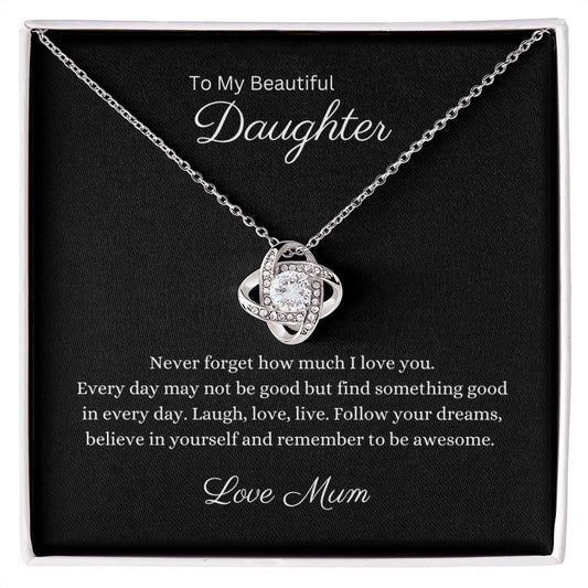 To My Daughter Love Knot Necklace with cubic zirconia stones