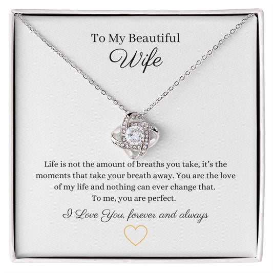 14k white gold or 18k yellow gold finish love knot pendant necklace for wife with 6mm round cut cubic zirconia Crystal