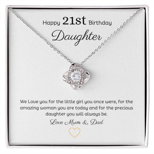 Happy 21st Birthday Daughter Message with Forever Love Heart Pendant Necklace 14k or 18k Gold