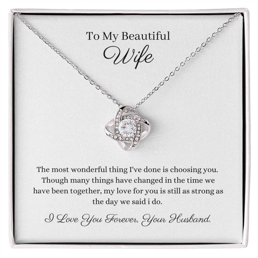 Beautiful Wife Love Knot 14k or 18k gold finish Pendant Embellished With Cubic Zirconia Crystals