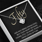 50th Birthday, Beautiful Love Knot 14k or 18k finish Necklace. Features a beautiful pendant embellished with premium cubic zirconia crystals and heartfelt message card.