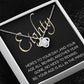 80th Birthday, Beautiful Love Knot 14k or 18k finish Necklace. Features a beautiful pendant embellished with premium cubic zirconia crystals and heartfelt message card