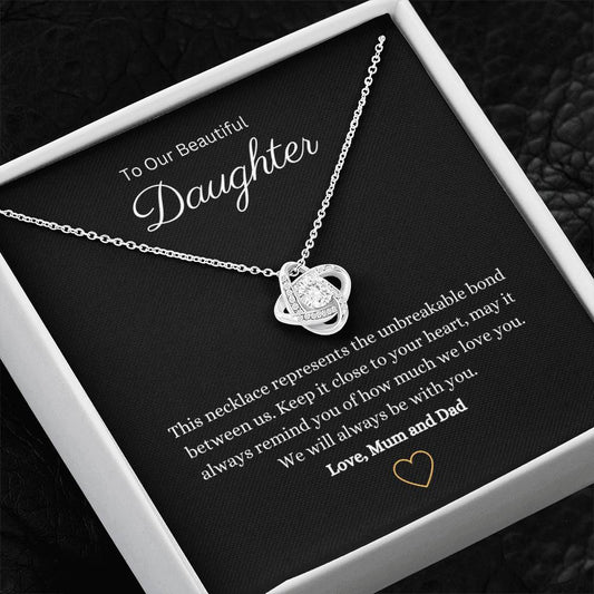 14k or 18k Finish Daughter Love Knot Pendant Necklace With Personalised Message
