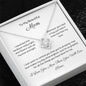 To My Mom, Beautiful Love Knot 14k or 18k finish Necklace. Features a beautiful pendant embellished with premium cubic zirconia crystals and heartfelt message card.