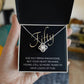 50th Birthday, Beautiful Love Knot 14k or 18k finish Necklace. Features a beautiful pendant embellished with premium cubic zirconia crystals and heartfelt message card.