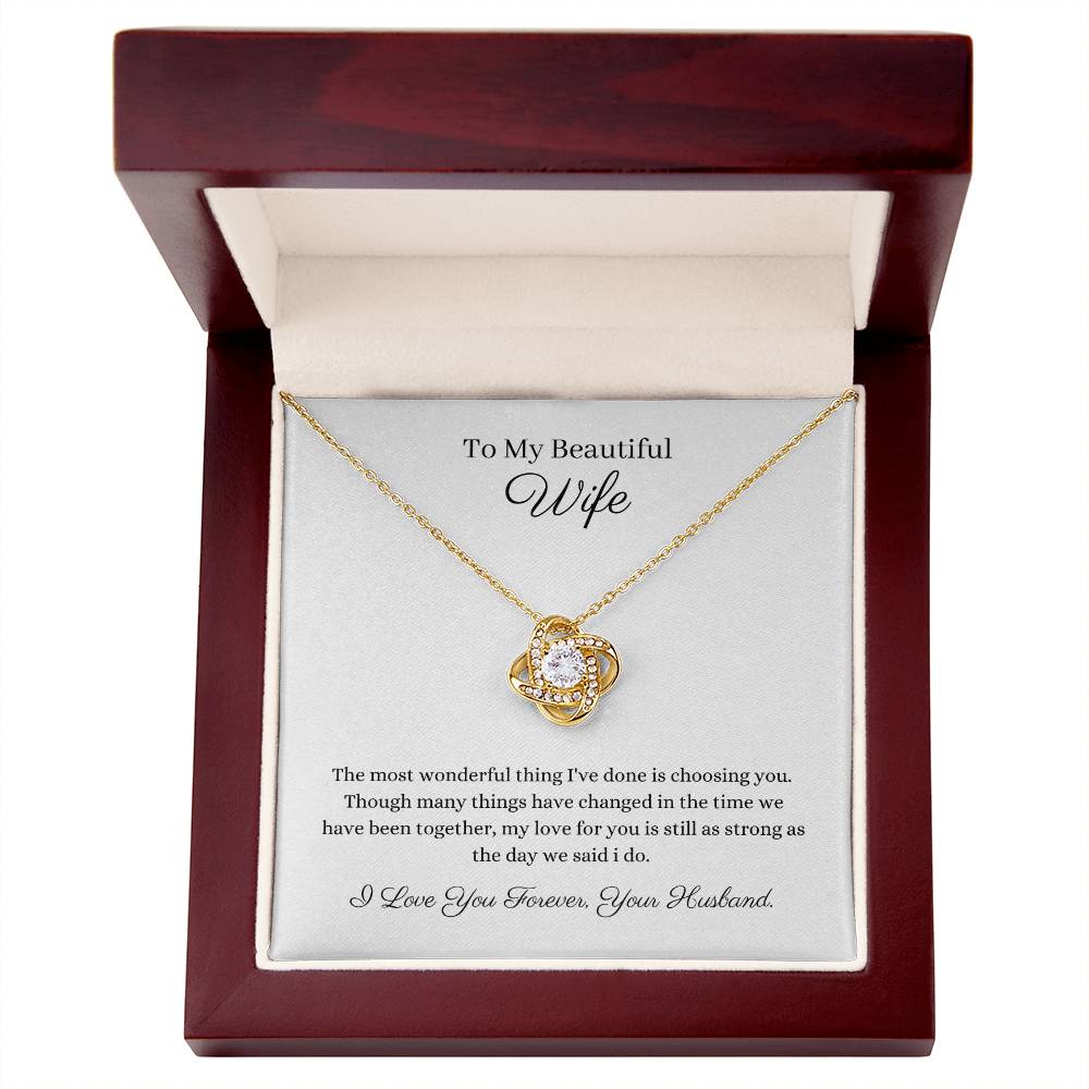 Beautiful Wife Love Knot 14k or 18k gold finish Pendant Embellished With Cubic Zirconia Crystals