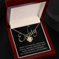 80th Birthday, Beautiful Love Knot 14k or 18k finish Necklace. Features a beautiful pendant embellished with premium cubic zirconia crystals and heartfelt message card