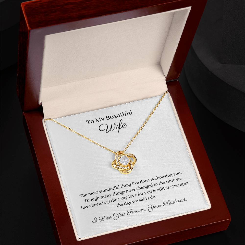Beautiful Wife Love Knot 14k or 18k gold finish Pendant Embellished With Cubic Zirconia Crystals