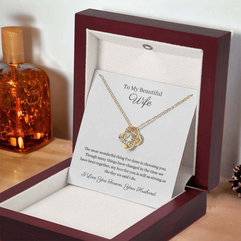 Beautiful Wife Love Knot 14k or 18k gold finish Pendant Embellished With Cubic Zirconia Crystals