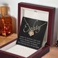 80th Birthday, Beautiful Love Knot 14k or 18k finish Necklace. Features a beautiful pendant embellished with premium cubic zirconia crystals and heartfelt message card