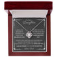 To My Daughter Love Knot Necklace with heartfelt message card and gift box love from Dad. 14k white gold over stainless steel embellished with premium cubic zirconia crystals. Adjustable chain length: 18" - 22" (45.72cm - 55.88cm)