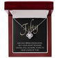 50th Birthday, Beautiful Love Knot 14k or 18k finish Necklace. Features a beautiful pendant embellished with premium cubic zirconia crystals and heartfelt message card.
