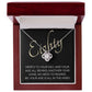 80th Birthday, Beautiful Love Knot 14k or 18k finish Necklace. Features a beautiful pendant embellished with premium cubic zirconia crystals and heartfelt message card