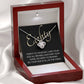 80th Birthday, Beautiful Love Knot 14k or 18k finish Necklace. Features a beautiful pendant embellished with premium cubic zirconia crystals and heartfelt message card