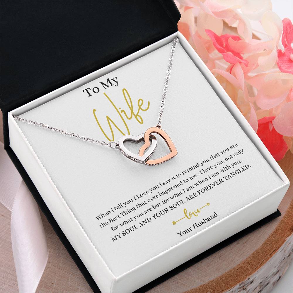 Two heart pendants necklace for wife embellished with CZ crystals High quality polished surgical steel and rose gold finish or 18k yellow gold finish