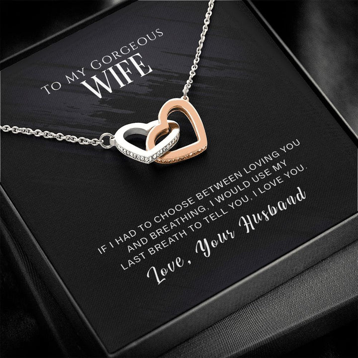 To My Gorgeous Wife Interlocking Hearts necklace