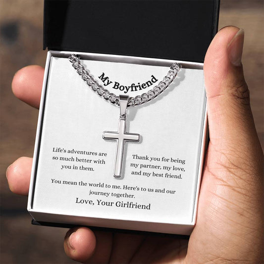Personalised Boyfriend Stainless Steel Cross Necklace On Cuban Chain