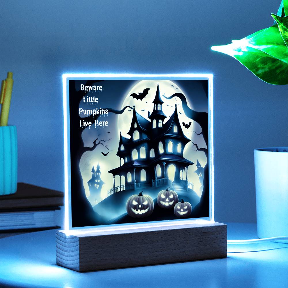 Halloween Pumpkin Square Acrylic Plaque With Night Light LED Option