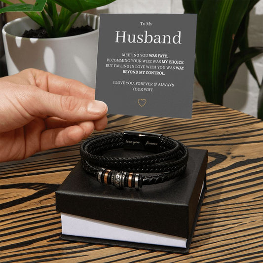 To My Husband "Love You Forever" Vegan Leather Bracelet with Message Card