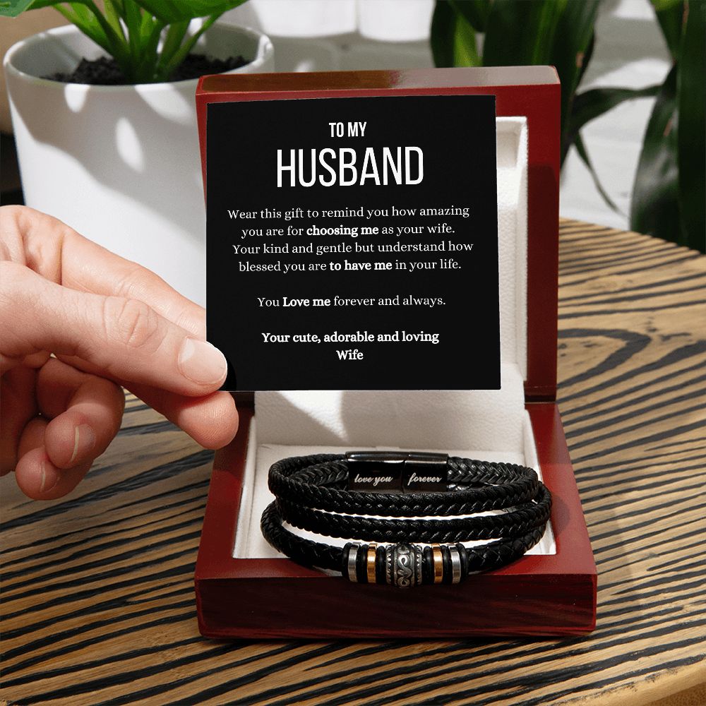 Stainless Steel and vegan leather Men's "Love You Forever" Bracelet Engraved with a heartfelt message,