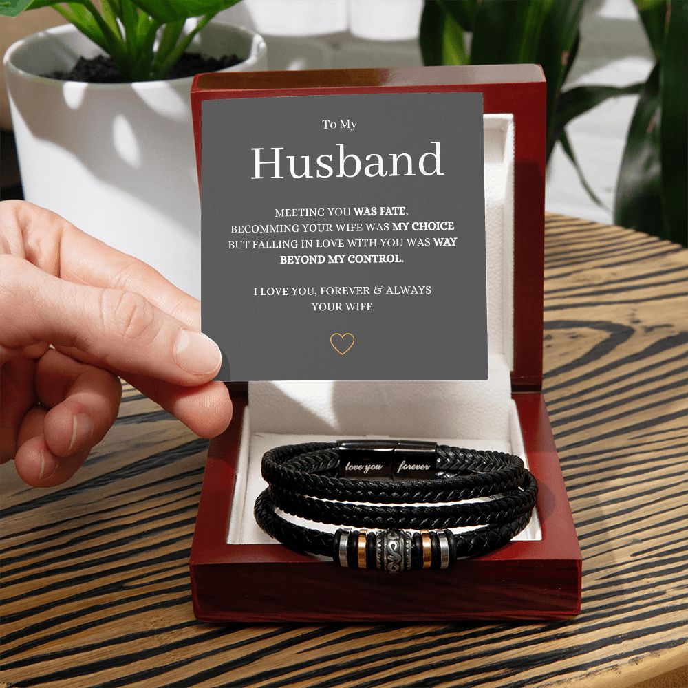 To My Husband "Love You Forever" Vegan Leather Bracelet with Message Card