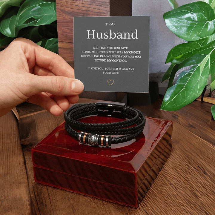 To My Husband "Love You Forever" Vegan Leather Bracelet with Message Card