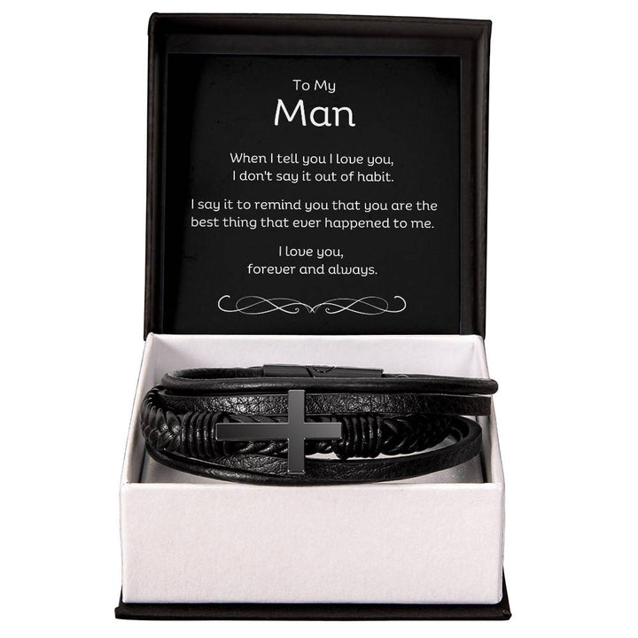 Personalised Men's Cross Leather Bracelet with message card
