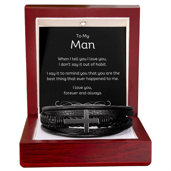 Personalised Men's Cross Leather Bracelet with message card
