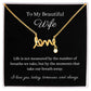 Pendant necklace cursive design spells LOVE. Polished stainless steel or 18k gold finish. Message card To My Beautiful Wife  