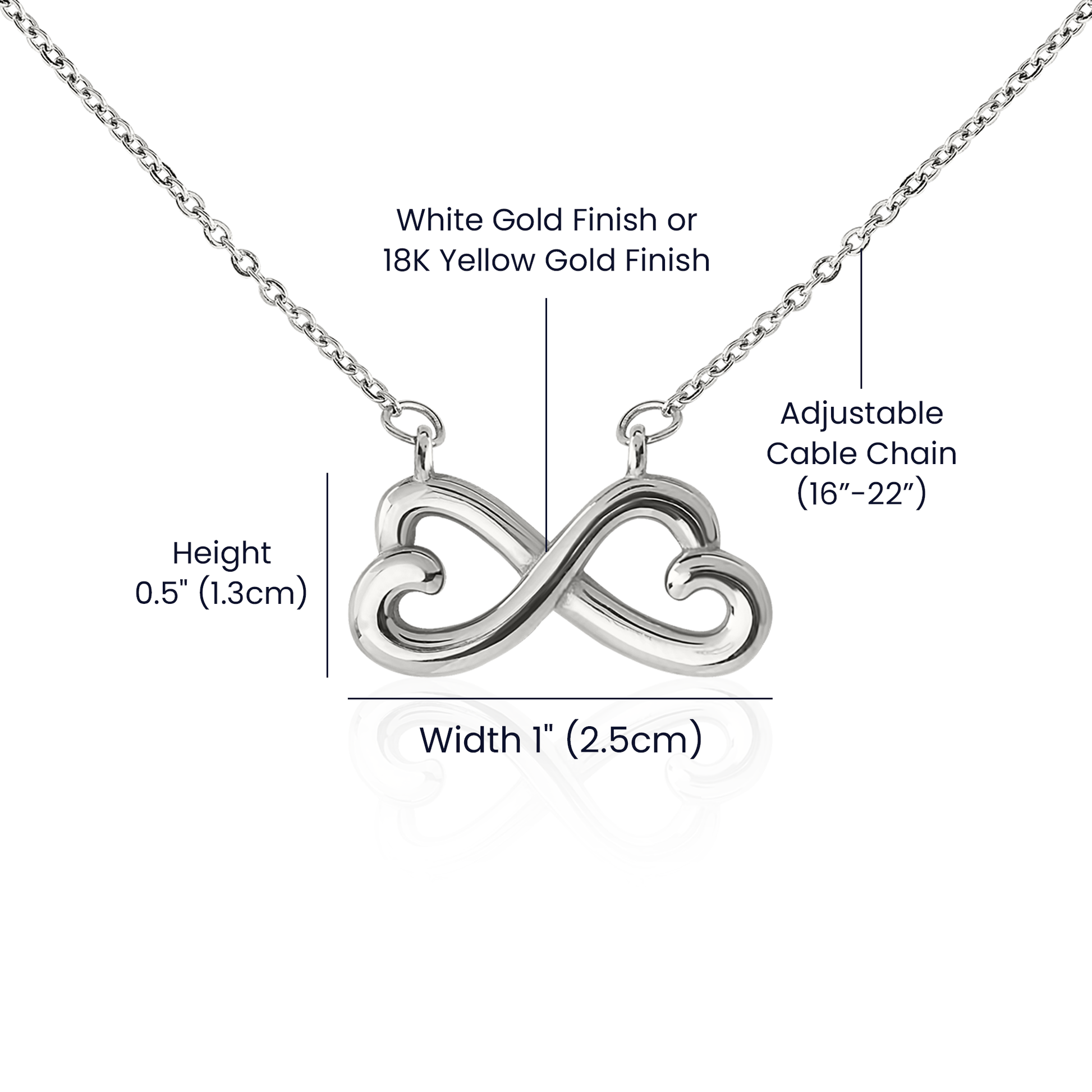 To My Soulmate Infinity Hearts Necklace with message card. crafted in either a 14k white gold finish or an 18k yellow gold finish, this heart-shaped infinity symbol is hand-polished to showcase its magnificent shine