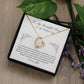 To My Beautiful Mom On My Wedding Day Heart pendant 14k white gold finish or 18k yellow gold finish 6.5mm round cut cubic zirconia stone