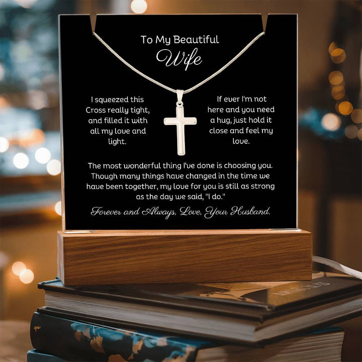 Beautiful Wife Cross Necklace And Heartfelt Message Plaque