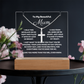 Stunning Square Acrylic with a beautiful heartfelt message to Mum. Includes a  stunning Cross Necklace. Acrylic comes with a stylish wooden LED base, and you can choose between a USB plug-in option OR a cordless battery-operated option. Cross features Stainless Steel Cross, Snake chain, Lobster clasp.  