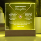 A stunning Square Acrylic and the beautiful Love Knot Necklace for Daughter. The heartfelt message is showcased on crystal-clear acrylic, making this set a striking focal point in any space. 14k white gold over stainless steel or 18k yellow gold over stainless steel with a 6mm round cut cubic zirconia stone.