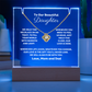 A stunning Square Acrylic and the beautiful Love Knot Necklace for Daughter. The heartfelt message is showcased on crystal-clear acrylic, making this set a striking focal point in any space. 14k white gold over stainless steel or 18k yellow gold over stainless steel with a 6mm round cut cubic zirconia stone.