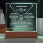 Sow Mom how much you love her with this stunning Square Acrylic and the beautiful Forever Love Heart Necklace for Mum. The beautiful wife heartfelt message is showcased on crystal-clear acrylic, making this set a striking focal point in any space. Paired with the charming Forever Love Heart Necklace in 14k white Gold or 18k gold plated.