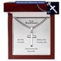 Engraved 18k Gold Cross Necklace On 18k Cuban Chain. To My Son for a Birthday, Graduation or Special Occasion Gift.