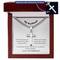 Engraved Stainless Steel Cross Necklace On Cuban Chain. To My Boyfriend for a Birthday or Special Occasion Gift.