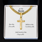 Engraved 18k Gold Cross Necklace On 18k Cuban Chain. To My Son for a Birthday, Graduation or Special Occasion Gift.