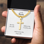 Engraved 18k Gold Cross Necklace On 18k Cuban Chain. To My Son for a Birthday, Graduation or Special Occasion Gift.