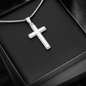 Stunning Stainless Steel Cross Necklace with Gift box. Adjustable snake chain (18" - 22") and attaches with a lobster clasp.