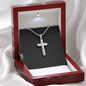 Stunning Stainless Steel Cross Necklace with Gift box. Adjustable snake chain (18" - 22") and attaches with a lobster clasp.