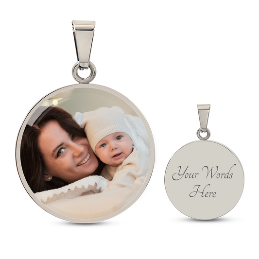 Personalised Engraved Circle Photo Necklace