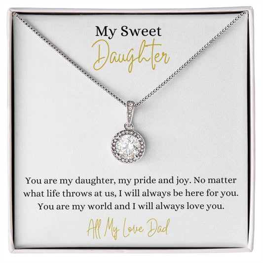 14k White Gold Daughter Pendant Necklace with Cubic Zirconia Crystal  Center
